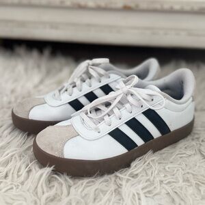 White and Black Sneakers with Brown Soles